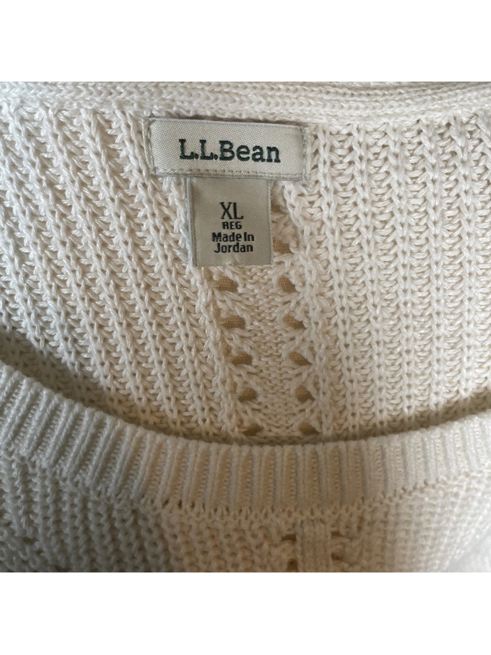 LL Bean Sweater Women’s XL Cream Knit Cotton Linen Fisherman Crew Neck Top - Picture 5 of 6
